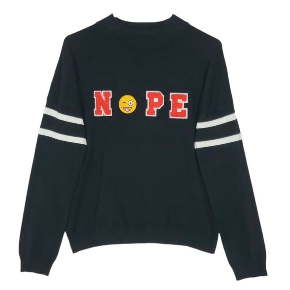 Ultra Flirt Sweaters - Ultra Flirt Knit Sweater Long Sleeve NOPE Funny Emoji Black